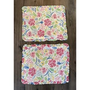 Southern Tide Kiawah Floral Pillow Shams (2) Reversible Pink Green Stripe Ruffle